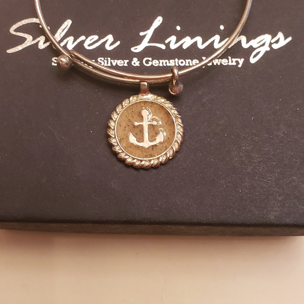 Anchor in sand bangle in sterling silver